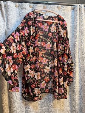 Umgee Black Floral Sheer Open-Front Kimono